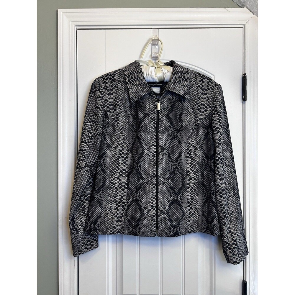 Positive Attitude Womens Size 14 Snake Print Zip Front Jacket Black Gray Career - Picture 11 of 15